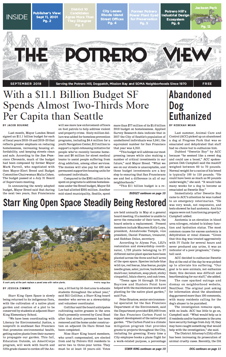 Potrero View September 2018 issue front page