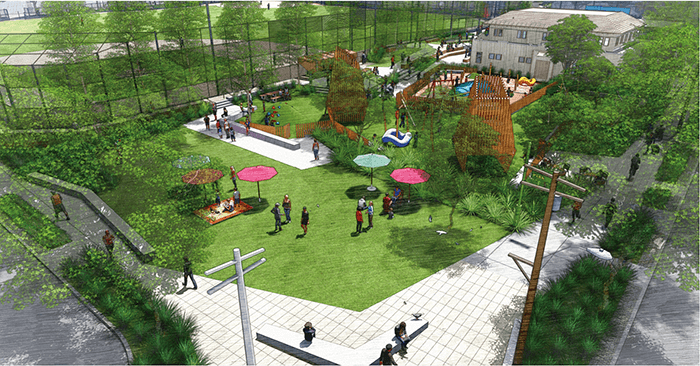 The proposed open space at 17th and Carolina streets will invite users into the park from the sidewalk while eliminating existing gradients at Jackson. Photo: Courtesy of Fletcher Studio