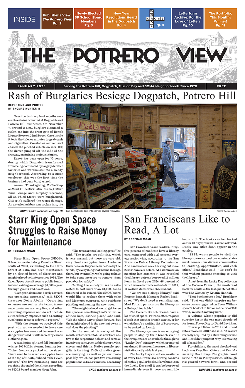 Image: front page of The Potrero View, January 2025 issue