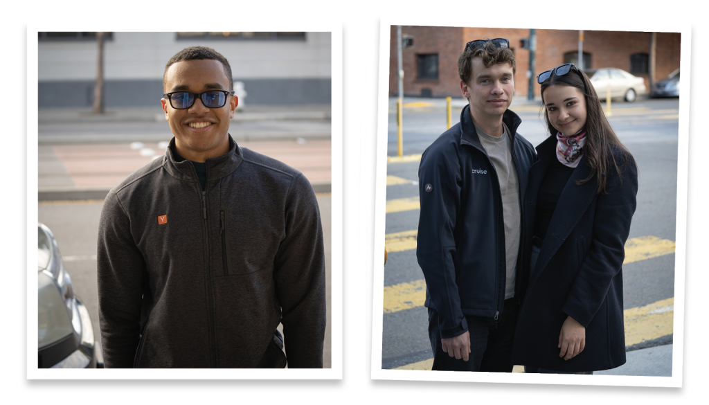 Pictured, Left: Nabil wants to decorate his Dogpatch home in the New Year. Right: Kate and Michael, who don't live in San Francisco, want to walk and see more in the coming year.
