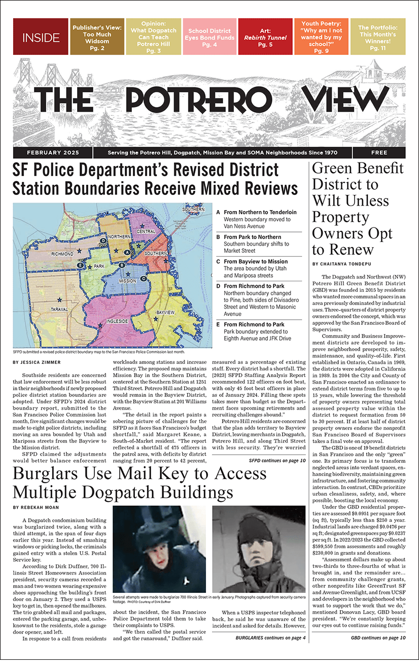 Image: front page of The Potrero View, February 2025 issue