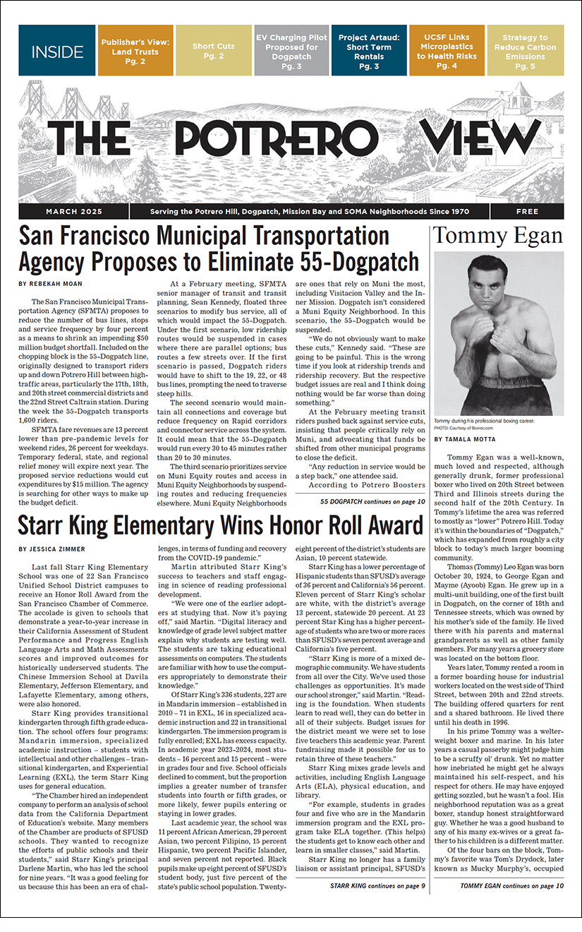 Image: front page of The Potrero View, March 2025 issue