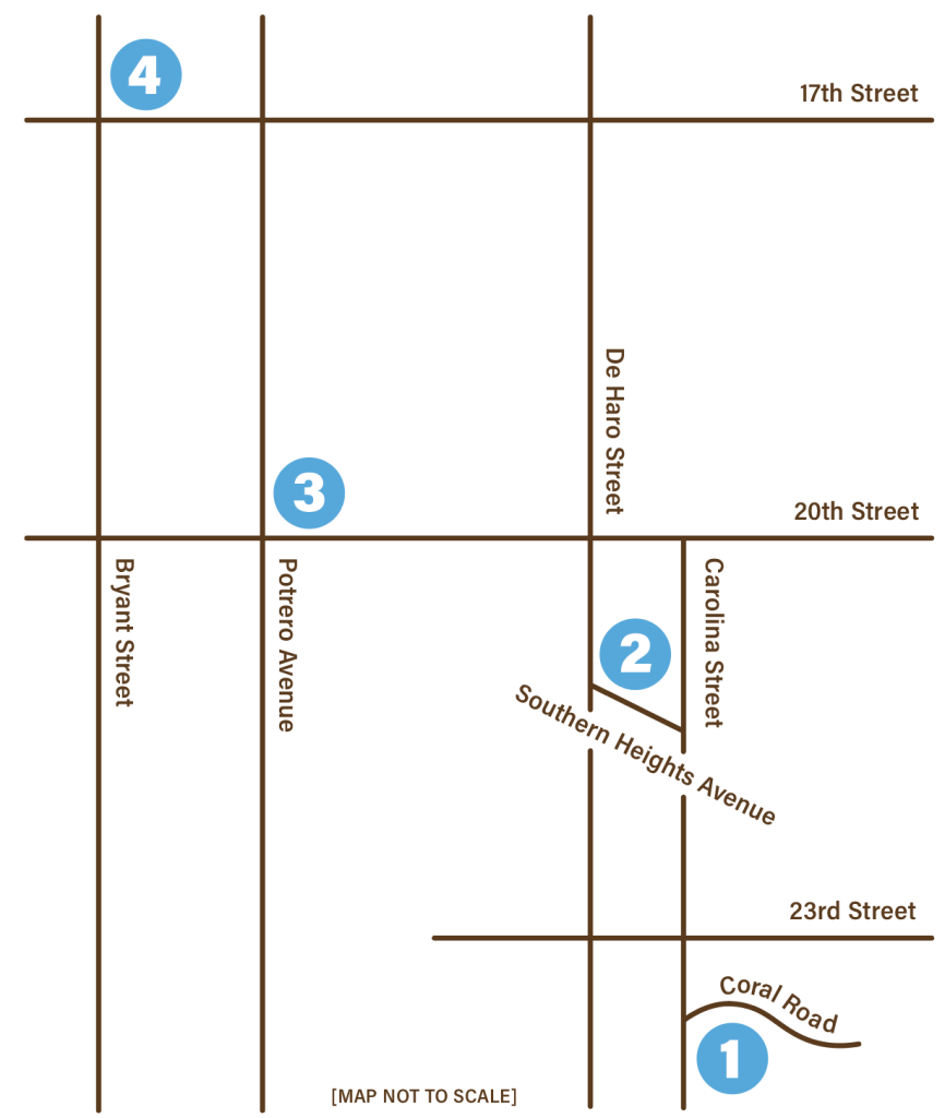 Drawing of map where each mosaic piece can be found.