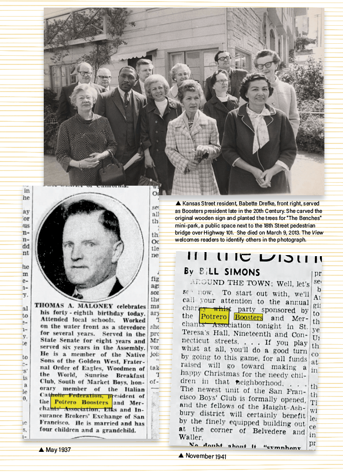 Images of vintage articles about the Potrero Hill Boosters.